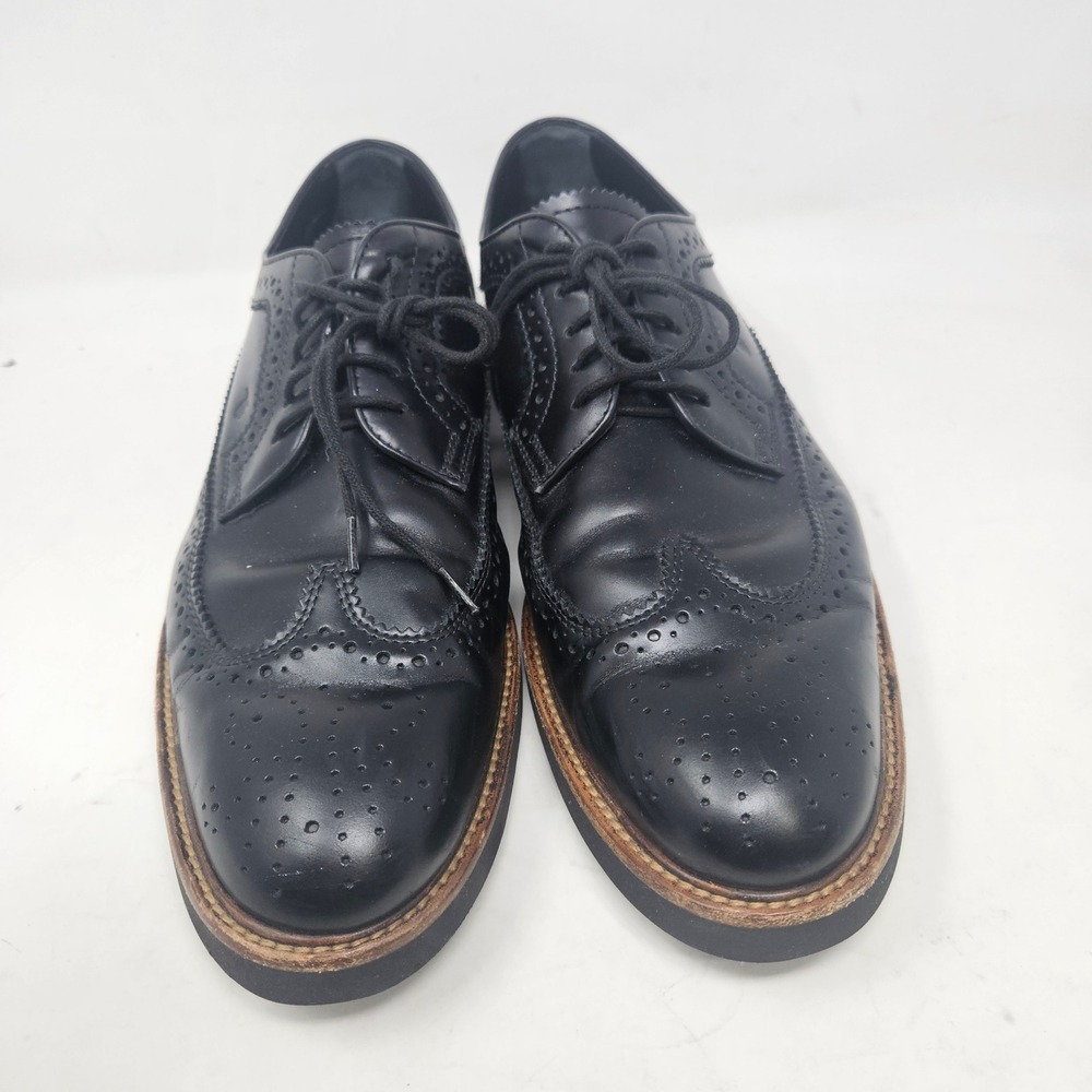 Tods Mens Black Leather Wingtip Brogue Derby Shoes Made in Italy Size 9.5 A - Picture 3 of 9